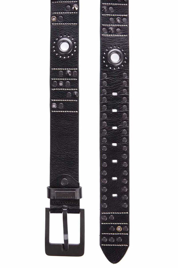 Cipo & Baxx CG162 Genuine Leather Metal Embroidered Belt BLACK