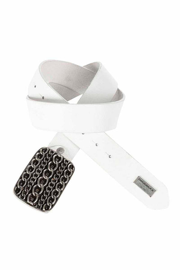 Cipo & Baxx CG164 Leather Belt With Metal Chain Buckle WHITE