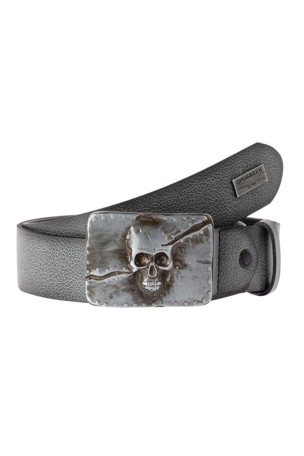 Cipo & Baxx CG170 Skull Silhouette Leather Belt WHITE