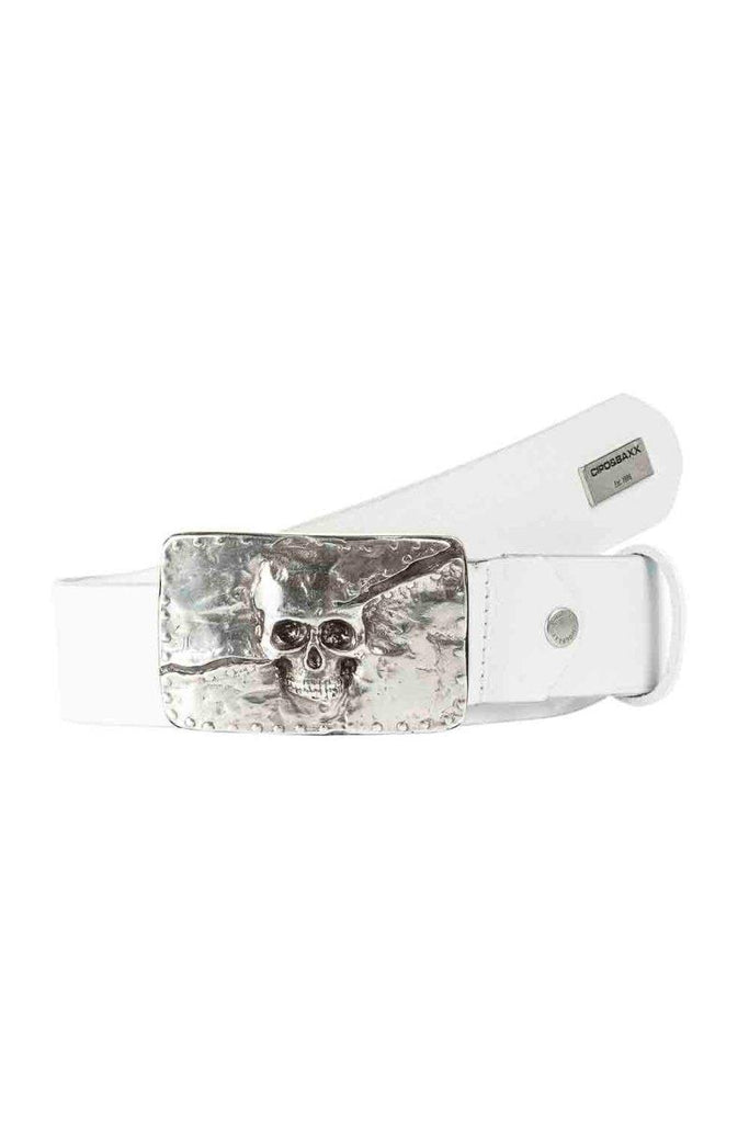 cipo & baxx CG170 Skull Silhouette Leather Belt WHITE