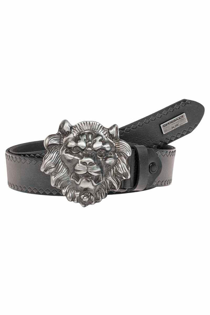 cipo & baxx CG196 Leather Belt with Lion Buckle WHITE