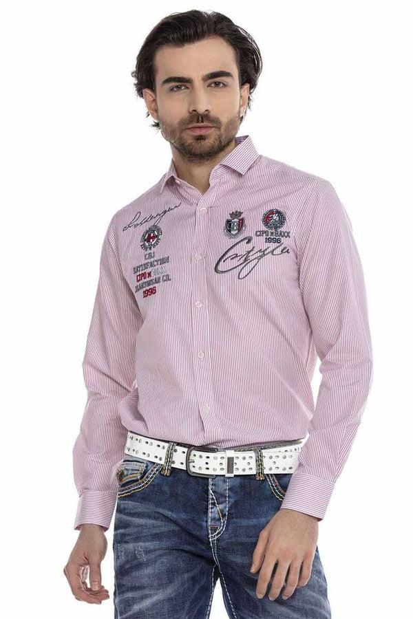 Cipo & Baxx CH180 Embroidered Striped Men's Shirt PINK
