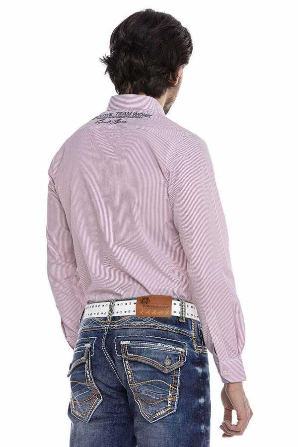 Cipo & Baxx CH180 Embroidered Striped Men's Shirt PINK