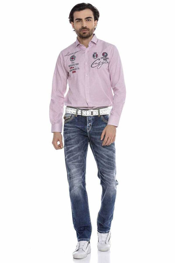 Cipo & Baxx CH180 Embroidered Striped Men's Shirt PINK