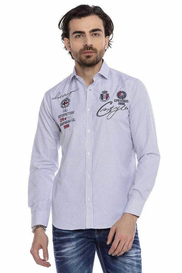 Cipo & Baxx CH185 Embroidered Checkered Men's Shirt BLUE