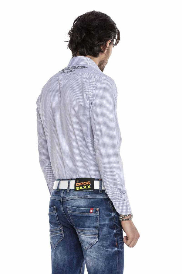 Cipo & Baxx CH185 Embroidered Checkered Men's Shirt BLUE