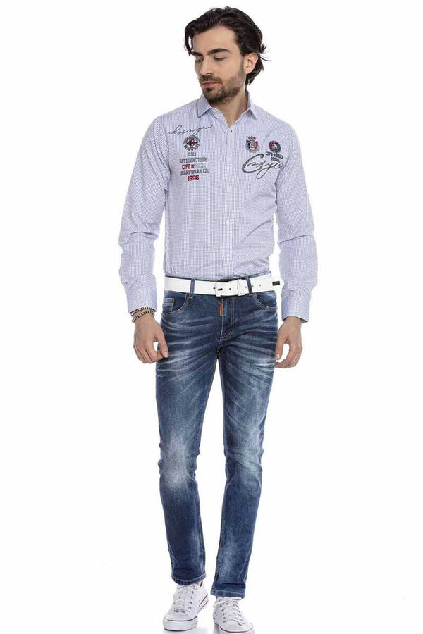 Cipo & Baxx CH185 Embroidered Checkered Men's Shirt BLUE