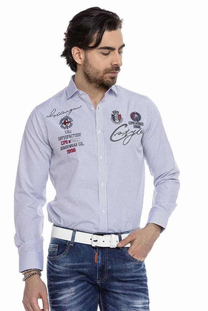 cipo & baxx CH185 Embroidered Checkered Men's Shirt BLUE