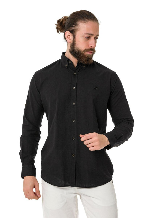 Cipo & Baxx CH199 Summer Linen Regular Fit Shirt BLACK