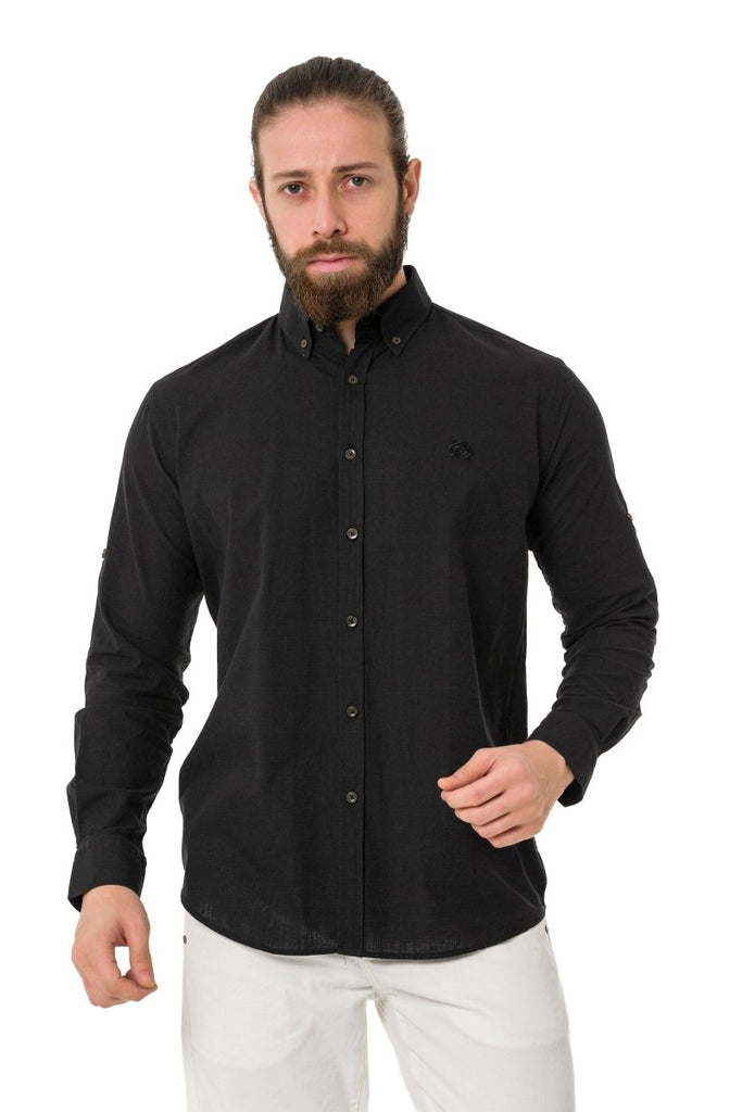 cipo & baxx CH199 Summer Linen Regular Fit Shirt BLACK