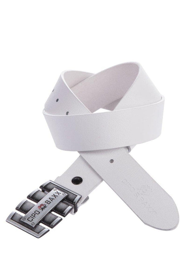 Cipo & Baxx CG160 Men's Leather Belt With Logo WHITE