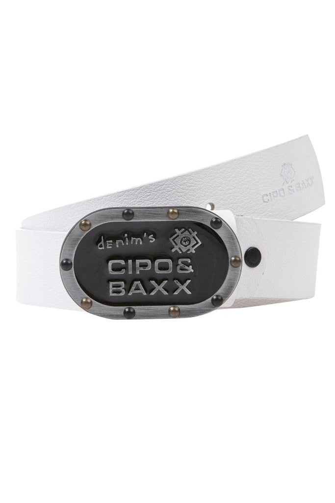 cipo & baxx CG193 Men's Leather Belt WHITE