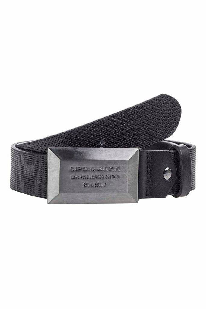cipo & baxx CG195 Leather Belt with Buckle BLACK