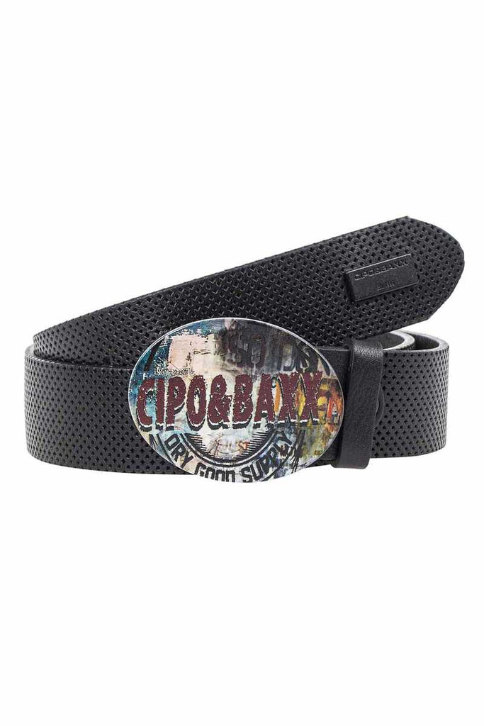 cipo & baxx CG206 Buckle Leather Belt BLACK