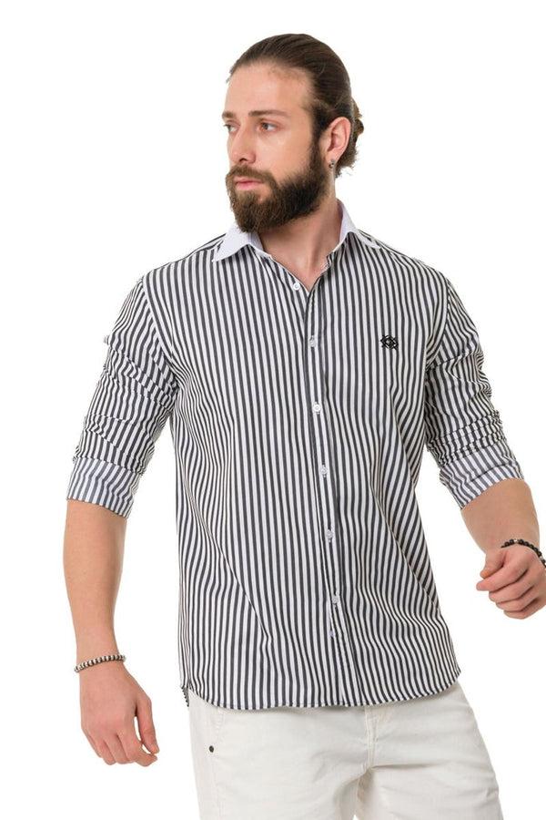 Cipo & Baxx CH192 Cuff Collar Striped Shirt BLACK