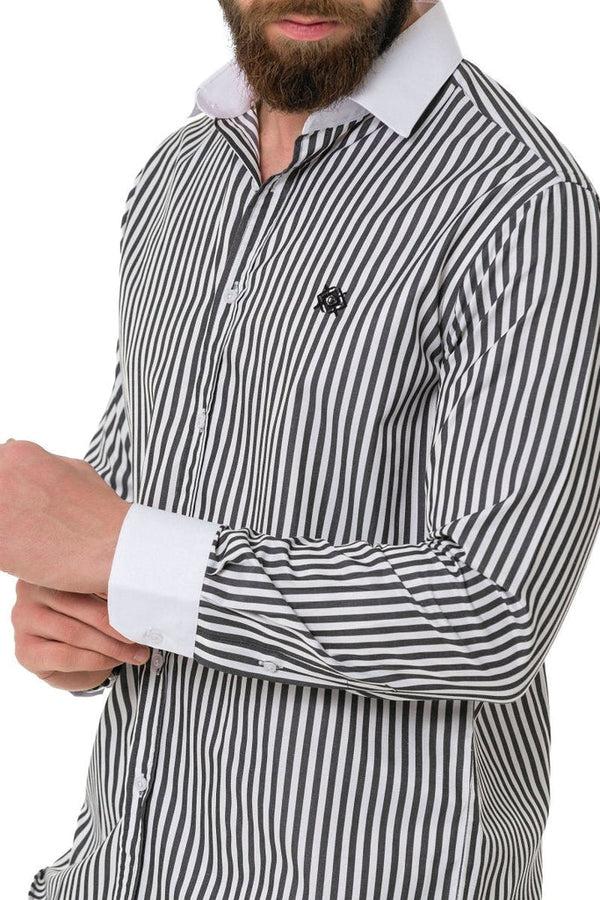 Cipo & Baxx CH192 Cuff Collar Striped Shirt BLACK
