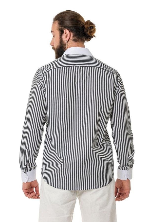 Cipo & Baxx CH192 Cuff Collar Striped Shirt BLACK