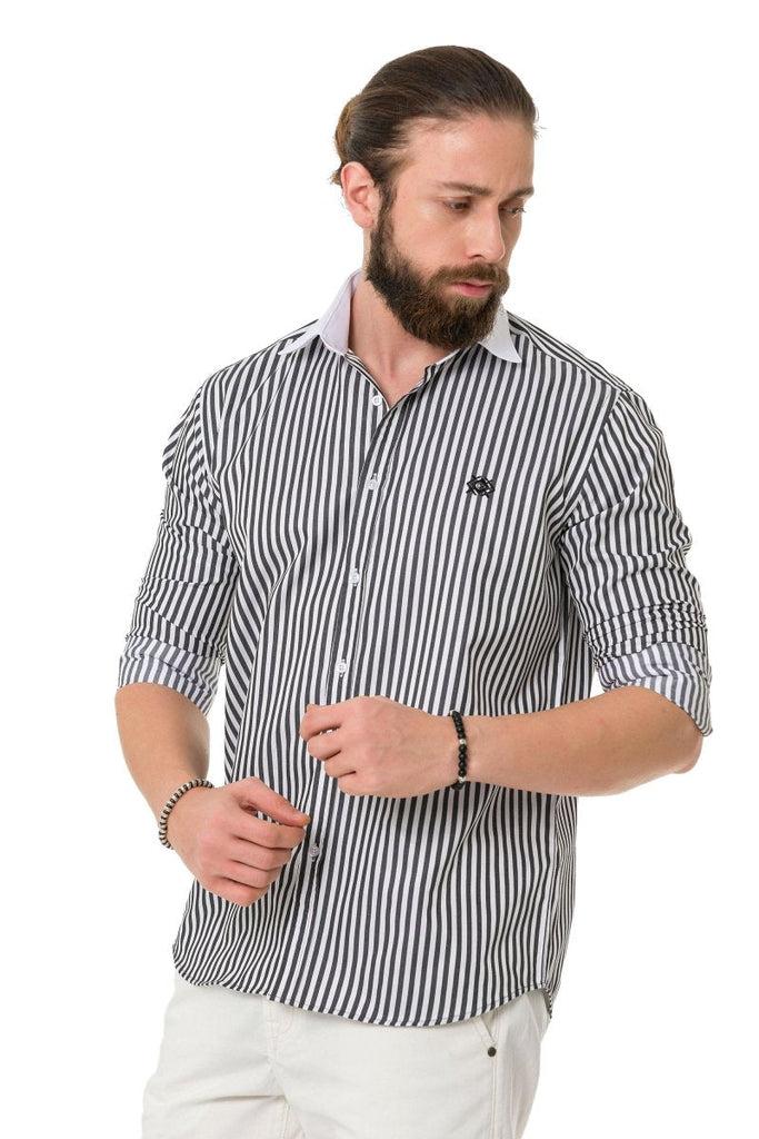 cipo & baxx CH192 Cuff Collar Striped Shirt BLACK