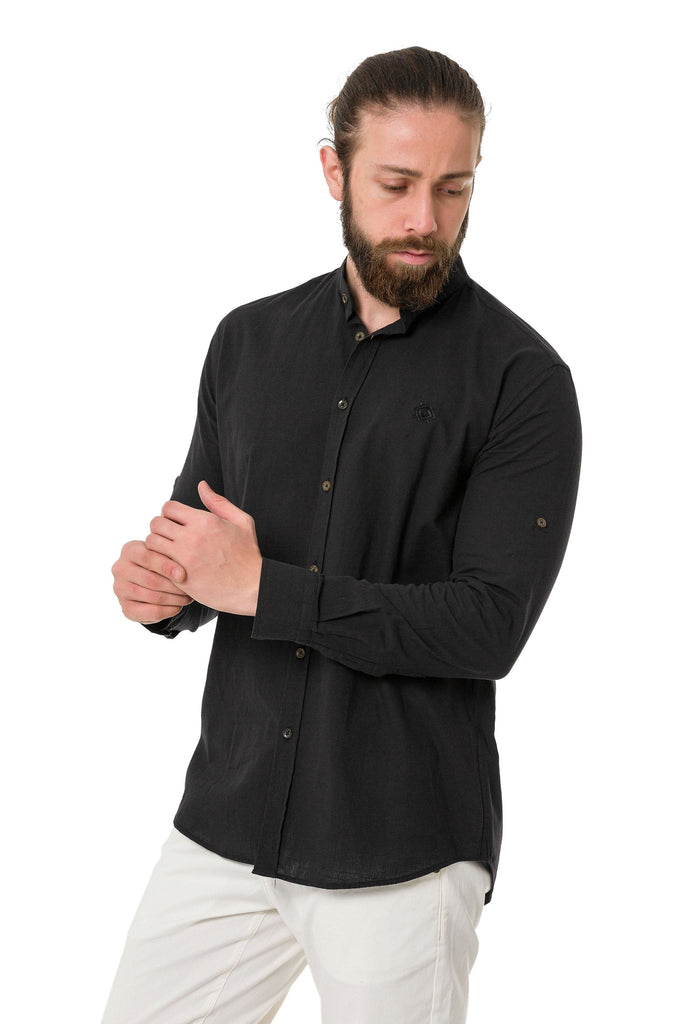 cipo & baxx CH198 Linen Summer Shirt BLACK