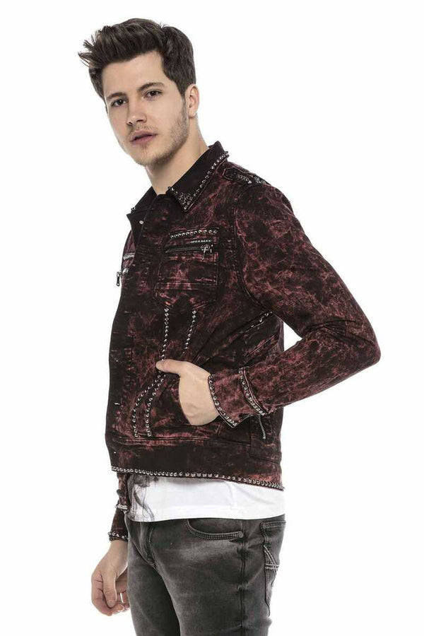 Cipo & Baxx CJ251 Biker Style Denim Jacket BURGUNDY