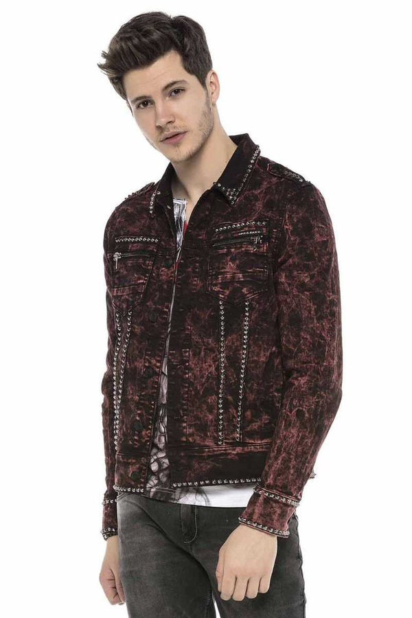 Cipo & Baxx CJ251 Biker Style Denim Jacket BURGUNDY