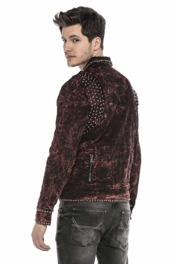 Cipo & Baxx CJ251 Biker Style Denim Jacket BURGUNDY