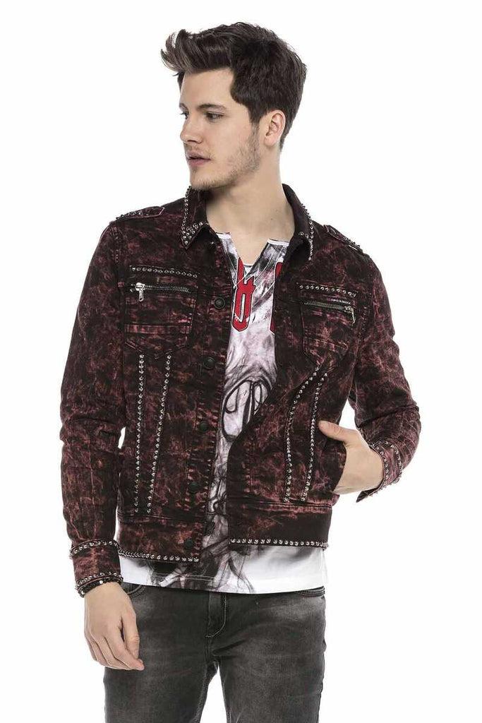 cipo & baxx CJ251 Biker Style Denim Jacket BURGUNDY