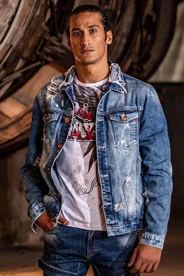 Cipo & Baxx CJ291 Destroyed Ripped Denim Jacket BLUE