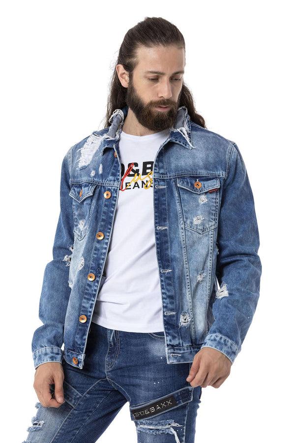 Cipo & Baxx CJ291 Destroyed Ripped Denim Jacket BLUE