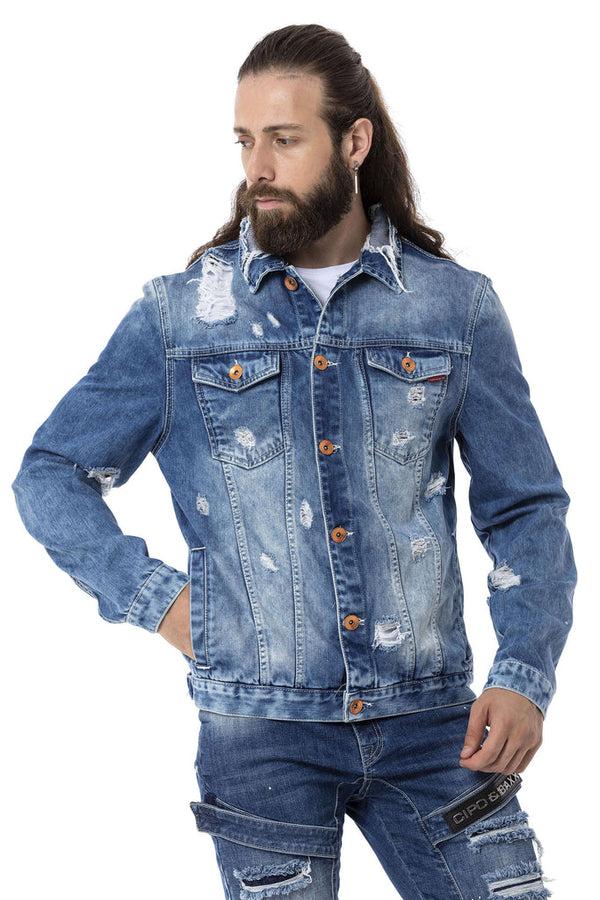 Cipo & Baxx CJ291 Destroyed Ripped Denim Jacket BLUE