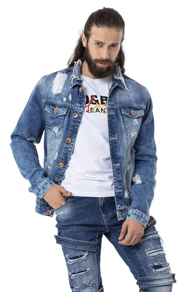 cipo & baxx CJ291 Destroyed Ripped Denim Jacket BLUE