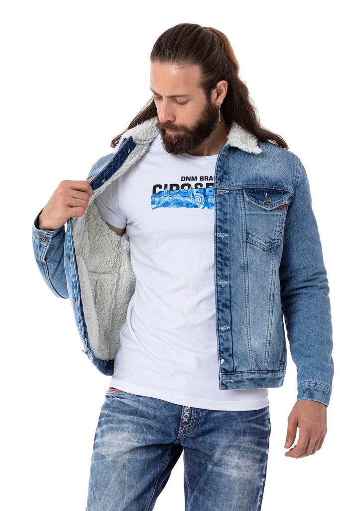 cipo & baxx CJ294 Furry Men's Denim Jacket BLUE