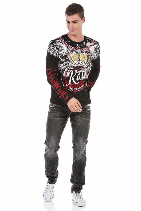 Cipo & Baxx CL451 Stone Printed Sweatshirt BLACK