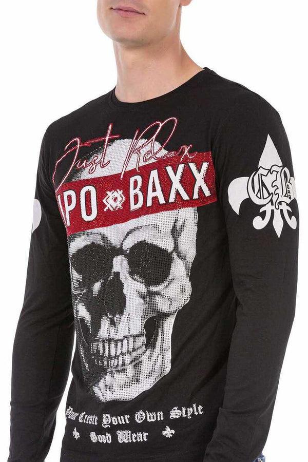 Cipo & Baxx CL454 Stoned Skull Thin Sweatshirt BLACK