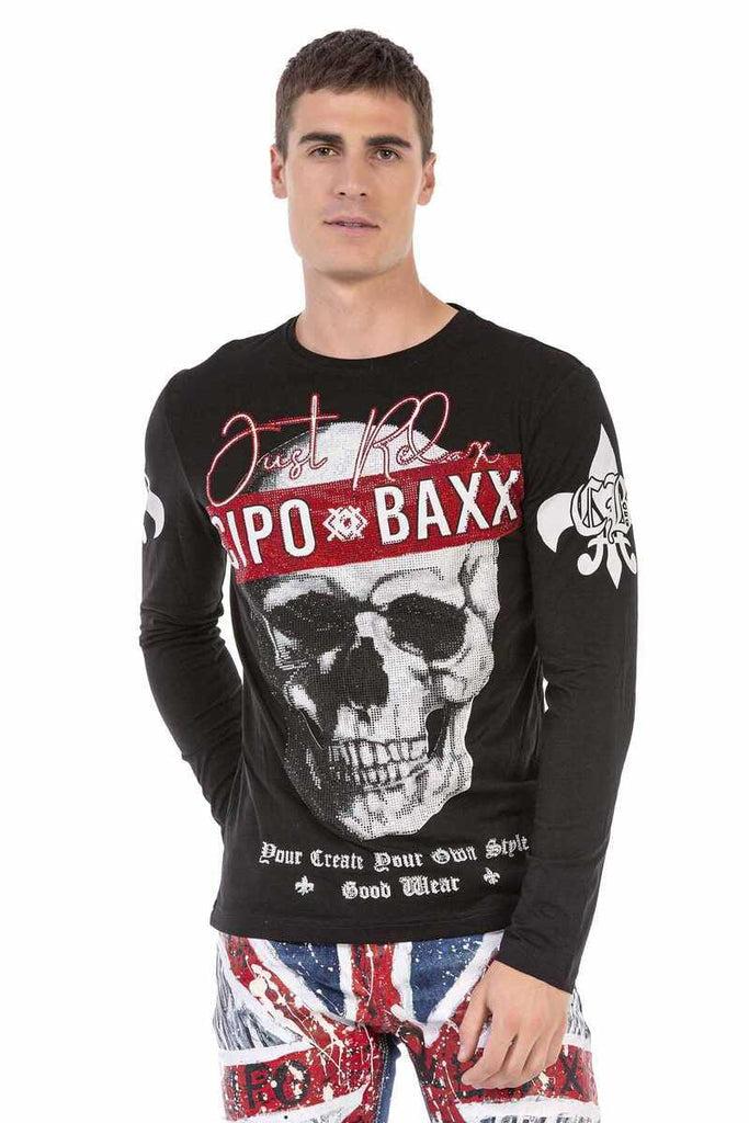 cipo & baxx CL454 Stoned Skull Thin Sweatshirt BLACK