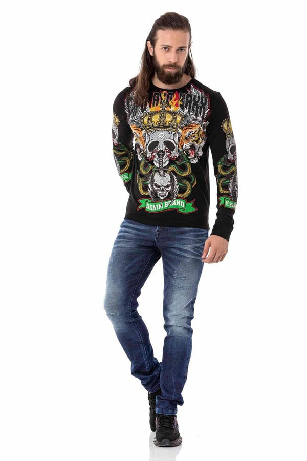 Cipo & Baxx CL514 Skull Printed Sweatshirt BLACK
