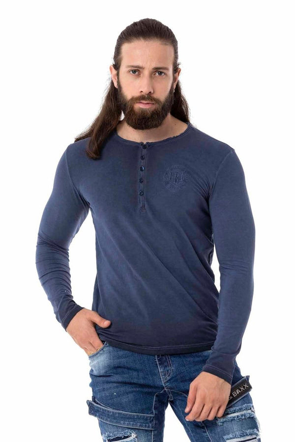 Cipo & Baxx CL523 Button Collar Sweatshirt BLUE
