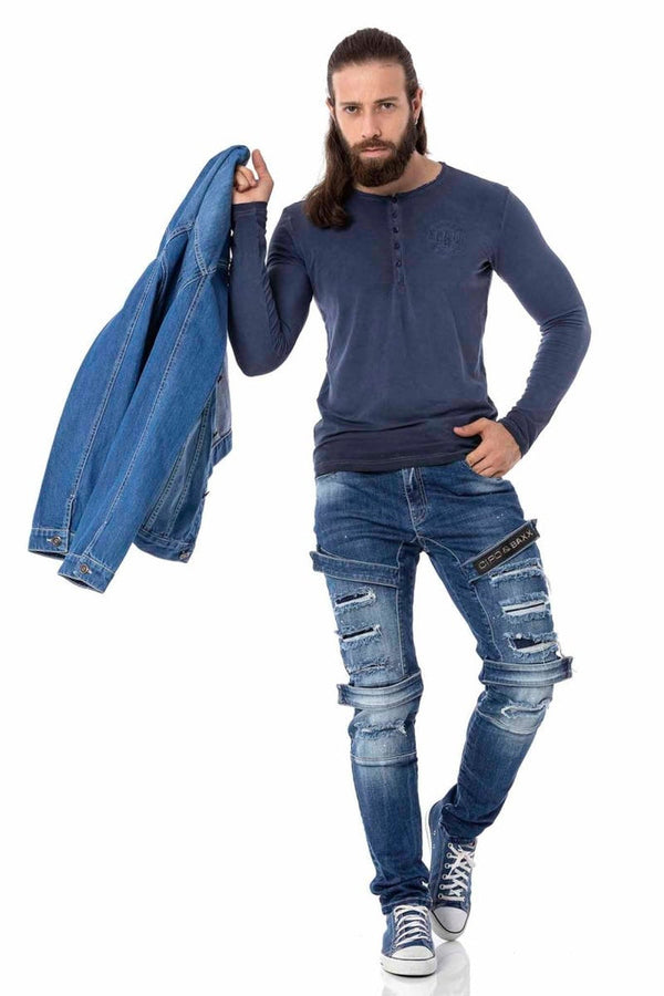 Cipo & Baxx CL523 Button Collar Sweatshirt BLUE