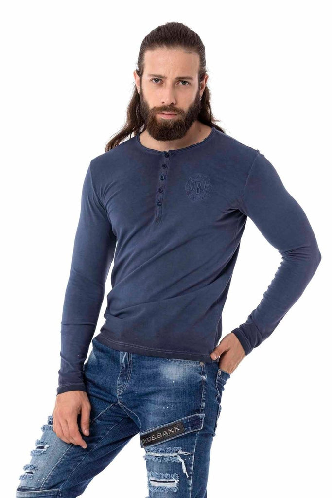 cipo & baxx CL523 Button Collar Sweatshirt BLUE