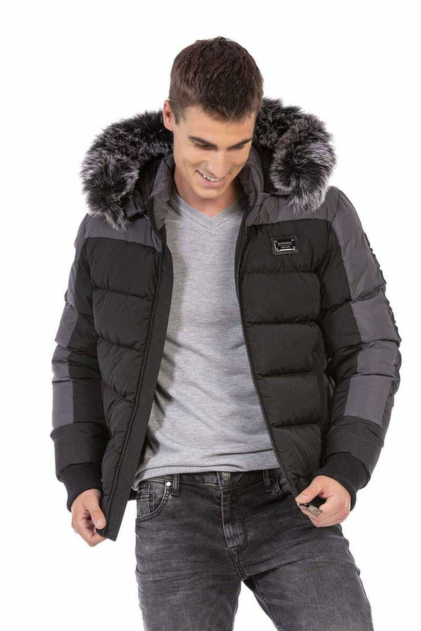 Cipo & Baxx CM182 Fur Double Color Puffer Coat BLACK