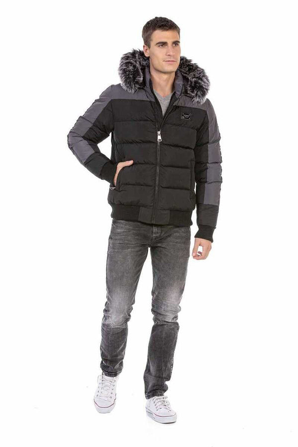 Cipo & Baxx CM182 Fur Double Color Puffer Coat BLACK