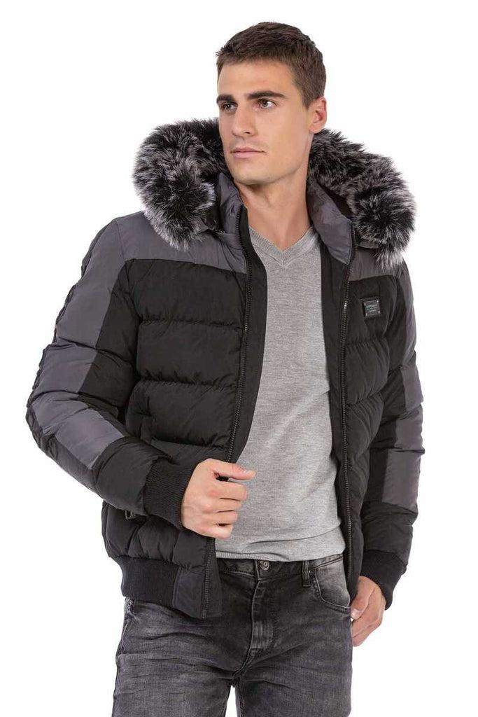 cipo & baxx CM182 Fur Double Color Puffer Coat BLACK