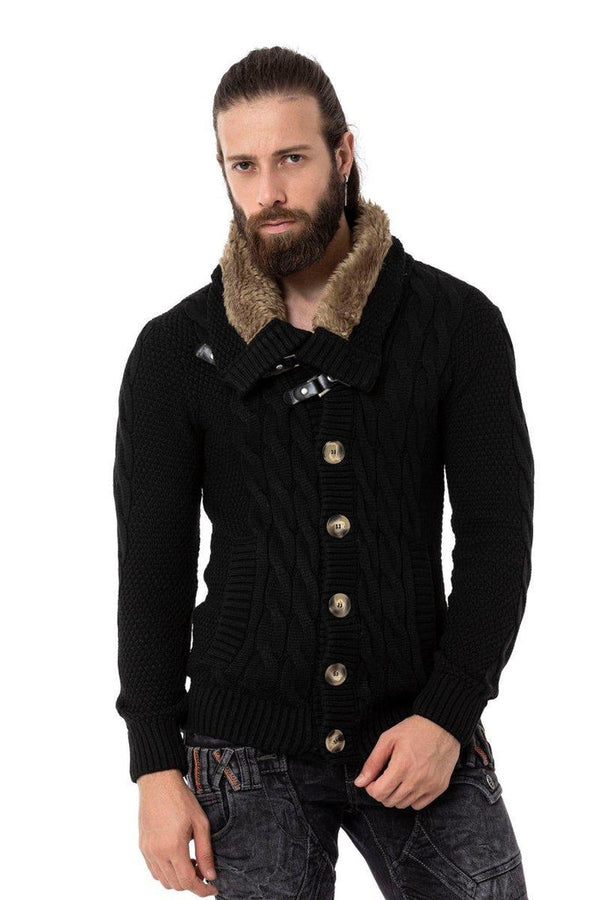 Cipo & Baxx CP265 Fur Collar Men's Cardigan ECRU