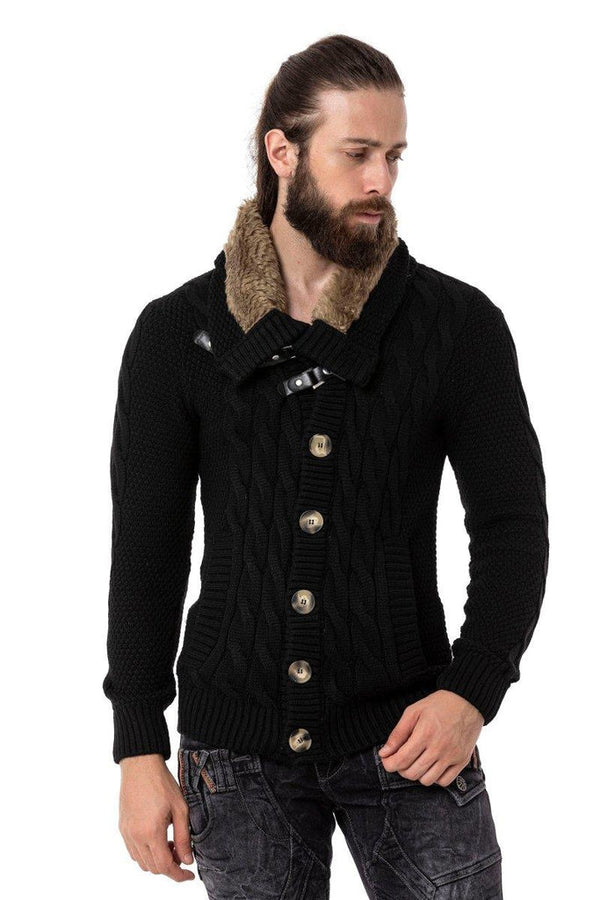 Cipo & Baxx CP265 Fur Collar Men's Cardigan ECRU