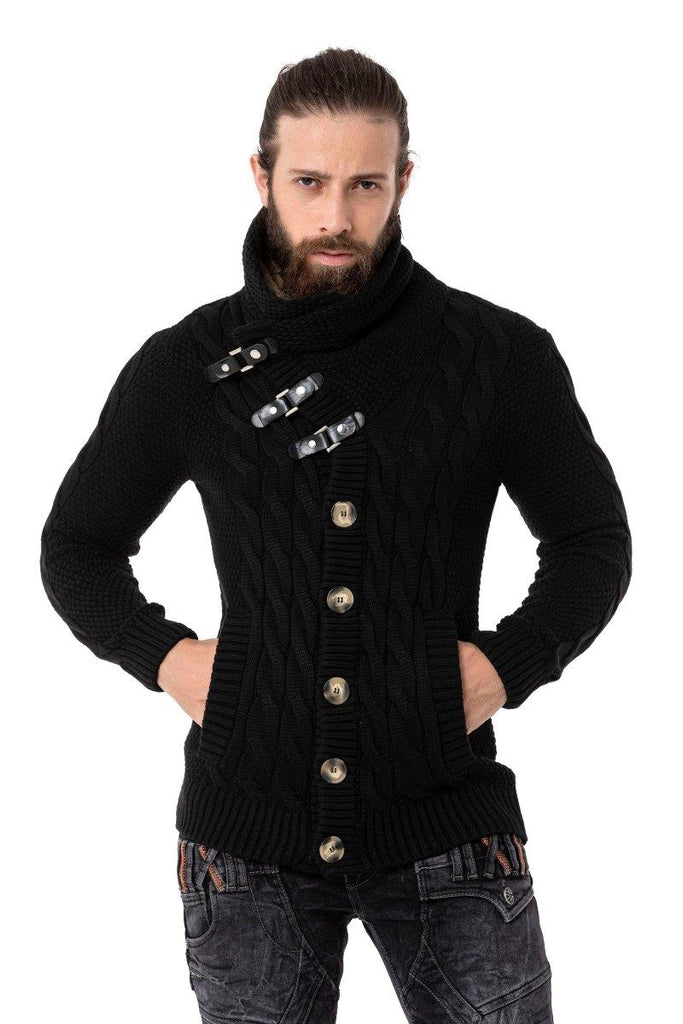cipo & baxx CP265 Fur Collar Men's Cardigan ECRU