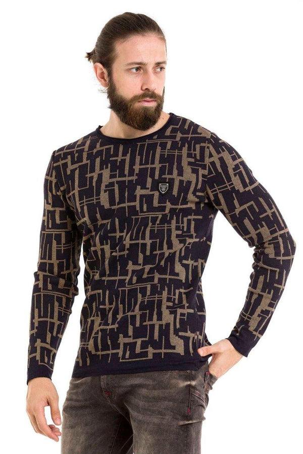 Cipo & Baxx CP277 Round Neck Patterned Sweater BLACK