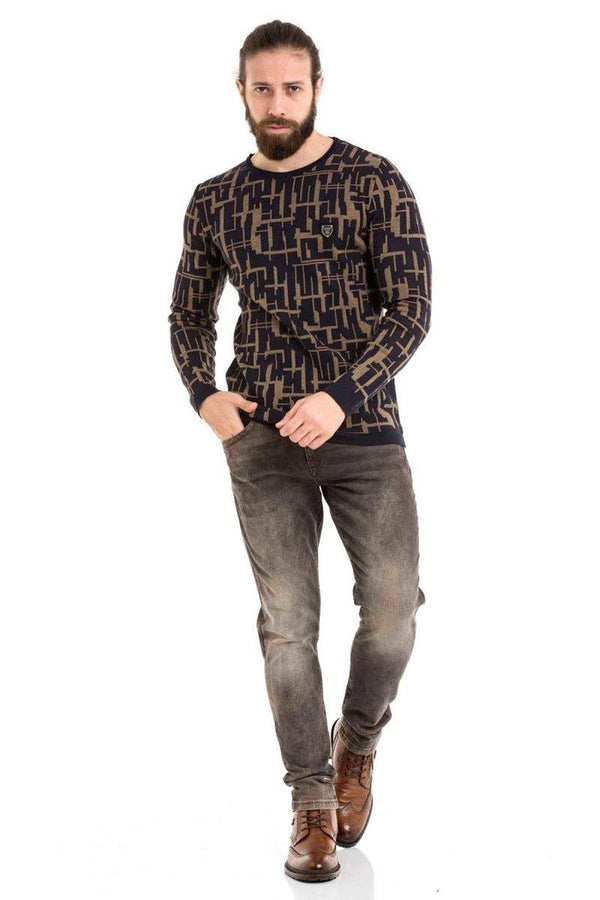 Cipo & Baxx CP277 Round Neck Patterned Sweater BLACK