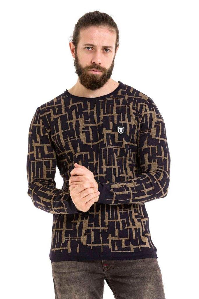 cipo & baxx CP277 Round Neck Patterned Sweater BLACK