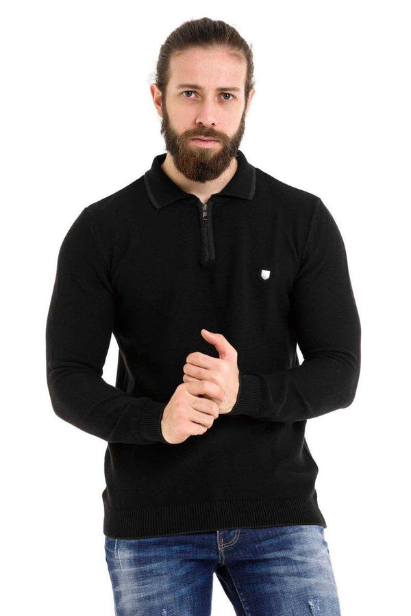 Cipo & Baxx CP278 Polo Neck Zippered Sweater BLACK