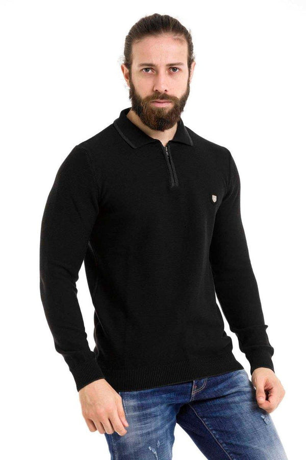 Cipo & Baxx CP278 Polo Neck Zippered Sweater BLACK
